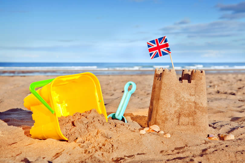 Sand castle on a beach in England