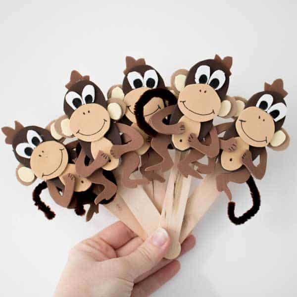 Get creative and make these 5 little monkey puppets to use when singing the popular children