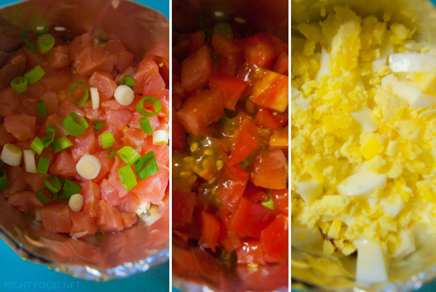 Слоеный салат с красной рыбой, сыром и помидорами. Пошаговый рецепт с фото. Кулинарный блог Вики Лепинг
