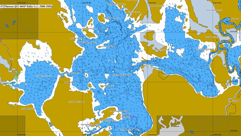 Карта костромского водохранилища с глубинами подробная