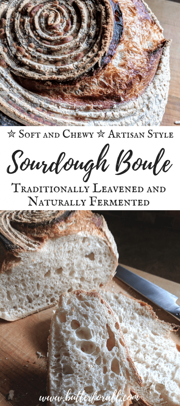 Learn how to bake a soft and chewy, traditionally fermented Artisan Sourdough Boule at home. This easy recipe and instructive video will take your bread to a whole new level! #sourdough #nourishingtraditions #wisetraditions #fermentation #wildyeast #masamadre #sourdoughstarter