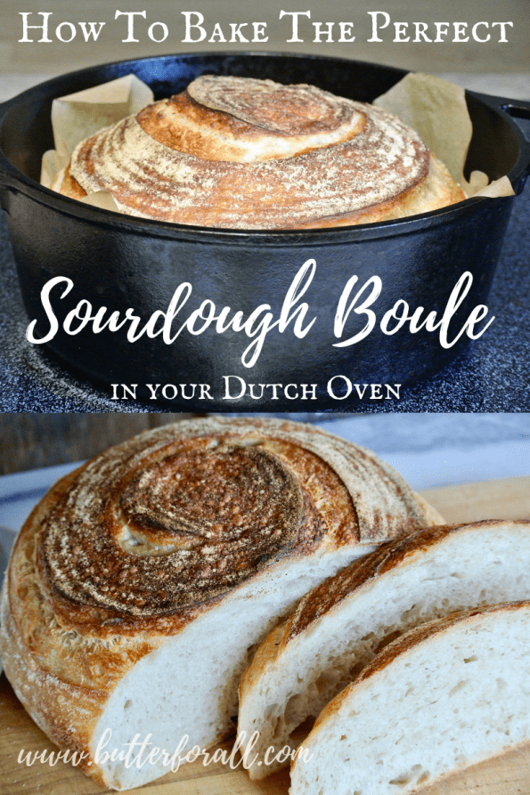 Learn how to bake a big beautiful loaf of sourdough bread in your Dutch oven at home. This formula is perfect for beginners and advanced bakers and yields consistently fabulous sourdough bread! Get the easy visual instructions now! #realfood #realbread #fermented #wisetraditions #nourishingtraditions #starter #masamadre #motherdough 