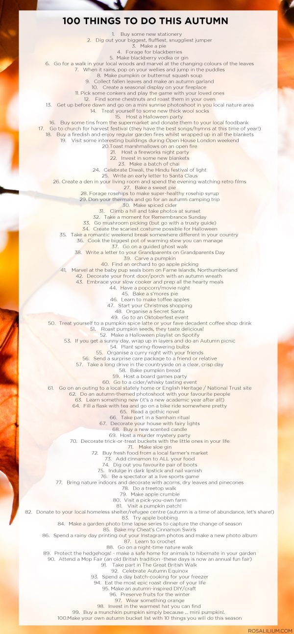 100 Things To Do This Autumn Fall Printable