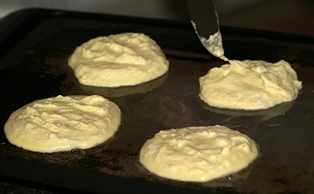 Lemon Ricotta Cheese Pancakes on Griddle