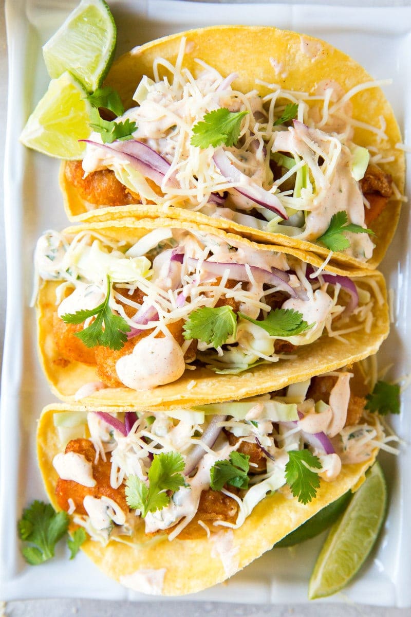 Beer Battered Fish Tacos with Baja Sauce