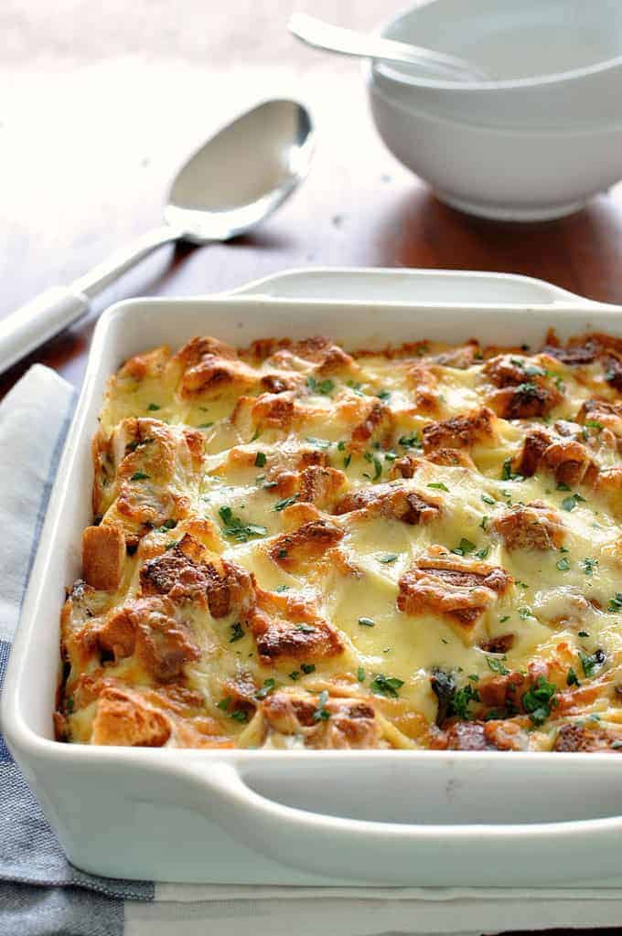 Chicken and Spinach Strata in a baking dish