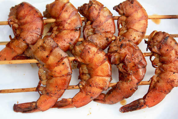 A Pair of Double Skewered Shrimp, Just Off The Smoker